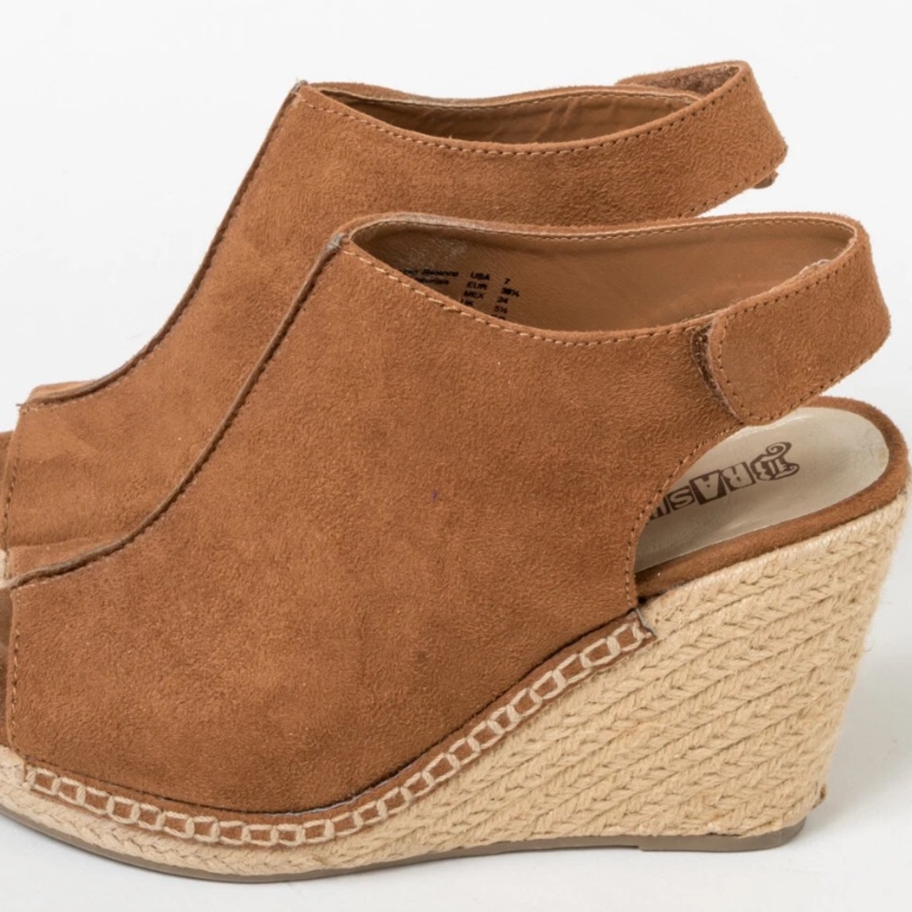 Brash Womens High Heel Wedge Suede Espadrille Open Toe Sandals ~ Rustic Brown 8 - Picture 2 of 13